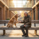 a golden retriever looking up attentively, ready for a gentle training session.