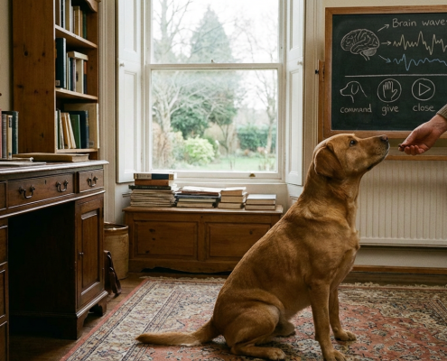 a dog with perked ears and a questioning head tilt, ready to learn.