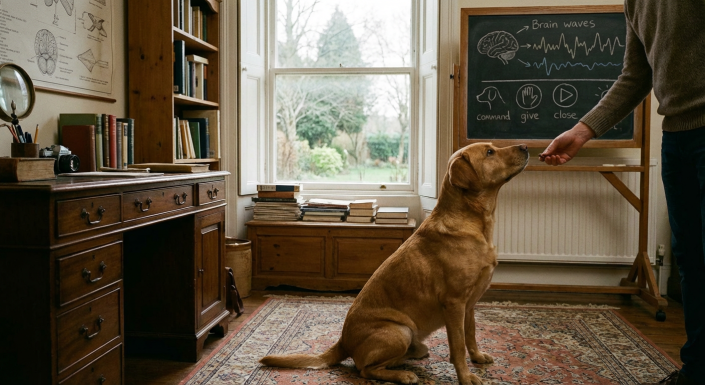 a dog with perked ears and a questioning head tilt, ready to learn.