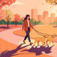 woman walking two golden retrievers in a park, highlighting the dog training roi.
